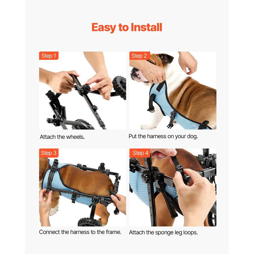 Dog Wheelchair for Hind Legs, Adjustable Pet Wheelchair, Lightweight Dog Stroller with Shock Absorbing Wheels, Walking Aid for Disabled, Paralyzed, Injured Dogs up to 15kg, M