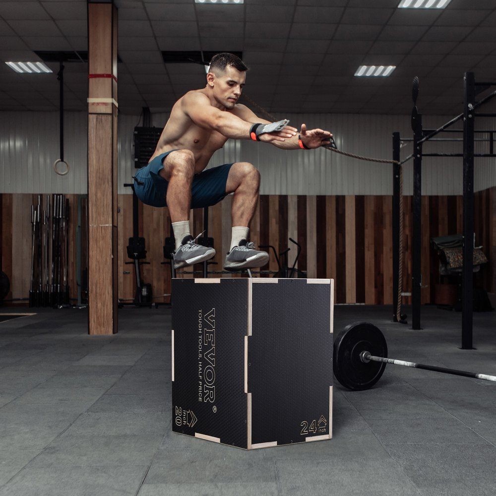 3 in 1 Plyometric Jump Box 24/20/16 Inch Plyo Box, Jump Box Jump Box 204kg Load Capacity, Fitness Exercise Step Up Box for Home Training, Jump Strength Training, Black, Height Adjustable