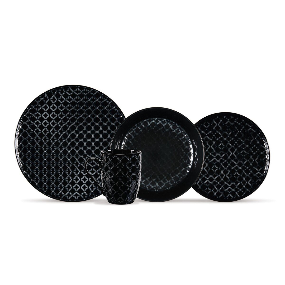 vanWell combination service 24 pieces. Mona with structured embossing, black