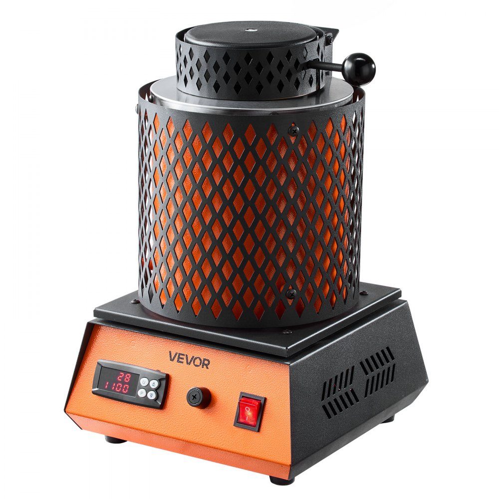 Digital Gold Melting Furnace Machine with 5kg Ceramic Crucible, Electric Melting Furnace 1500W Max 1150℃, Metal Melting Furnace Set for Jewelry Making, Metal Rods, Metal Components, Black