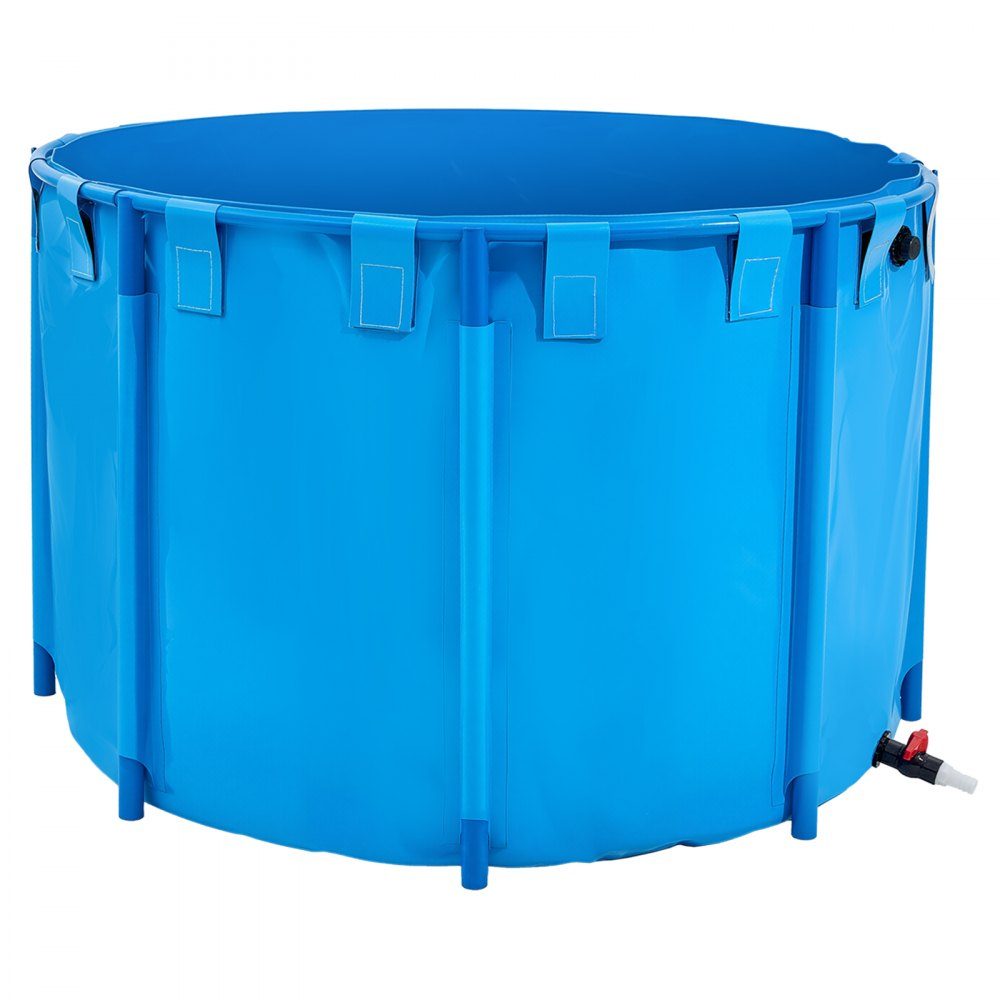 Étang à poissons en PVC d'une capacité de 1 700 L pliable pour aquarium rond avec cadre robuste et valve de vidange pour l'élevage de poissons rouges Koi (bleu)