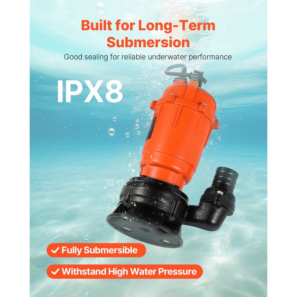 550 W Tauchpumpe, 18000 l/h, Schmutzwasserpumpe aus Gusseisen mit 5,08 cm Auslass, max. 10 m. Förderhöhe, zum Abpumpen von Schmutzwasser, für Pools, Gärten, Teiche, Keller & überschwemmte Gebiete