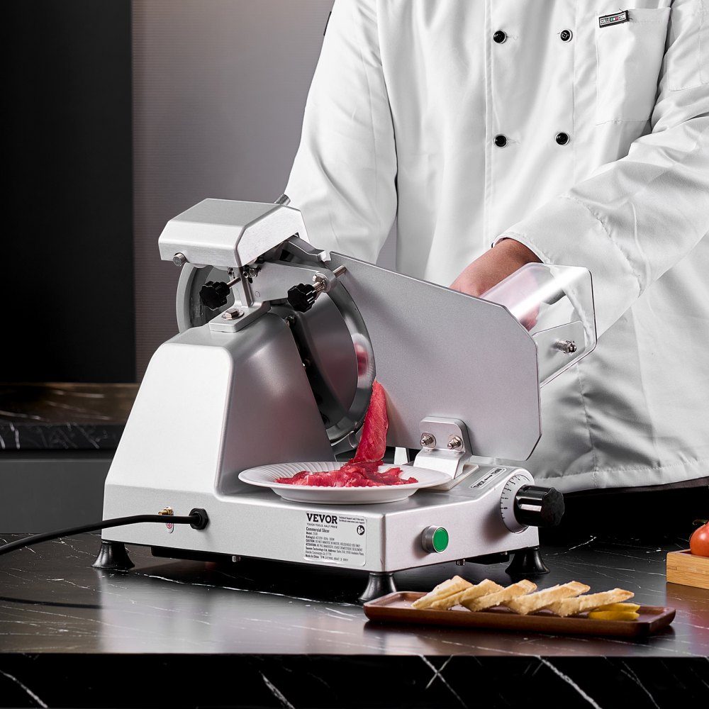 Kommerzieller Fleischschneider, 180 W Gefrierschrank-Fleischschneider mit Premium-Klinge, 0–10 mm einstellbare Dicke, elektrischer Feinkostschneider für Fleisch, Gemüse, Brot, Käse