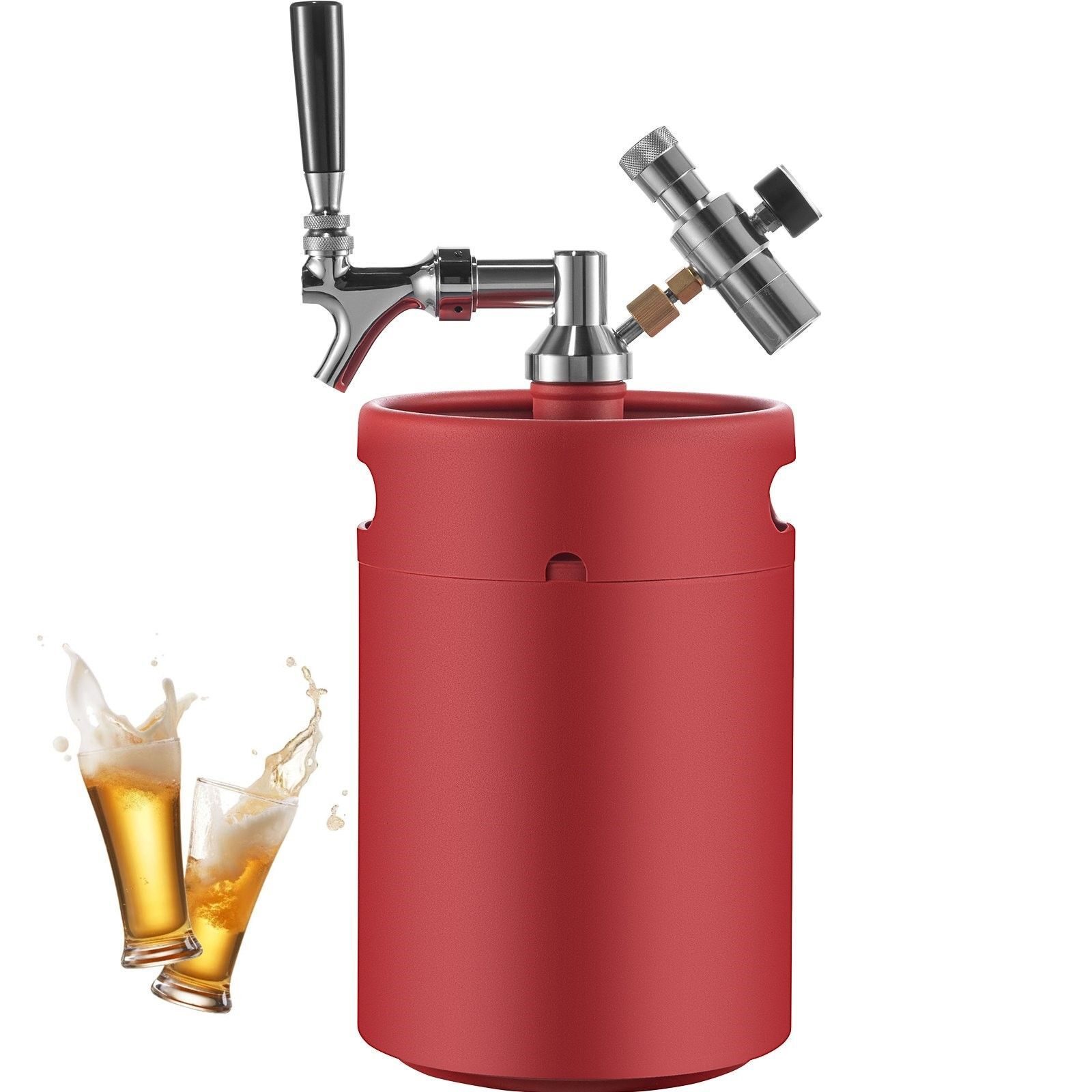 Set 5L bierdispenser met drukregelaar-manometer gemaakt van roestvrij staal