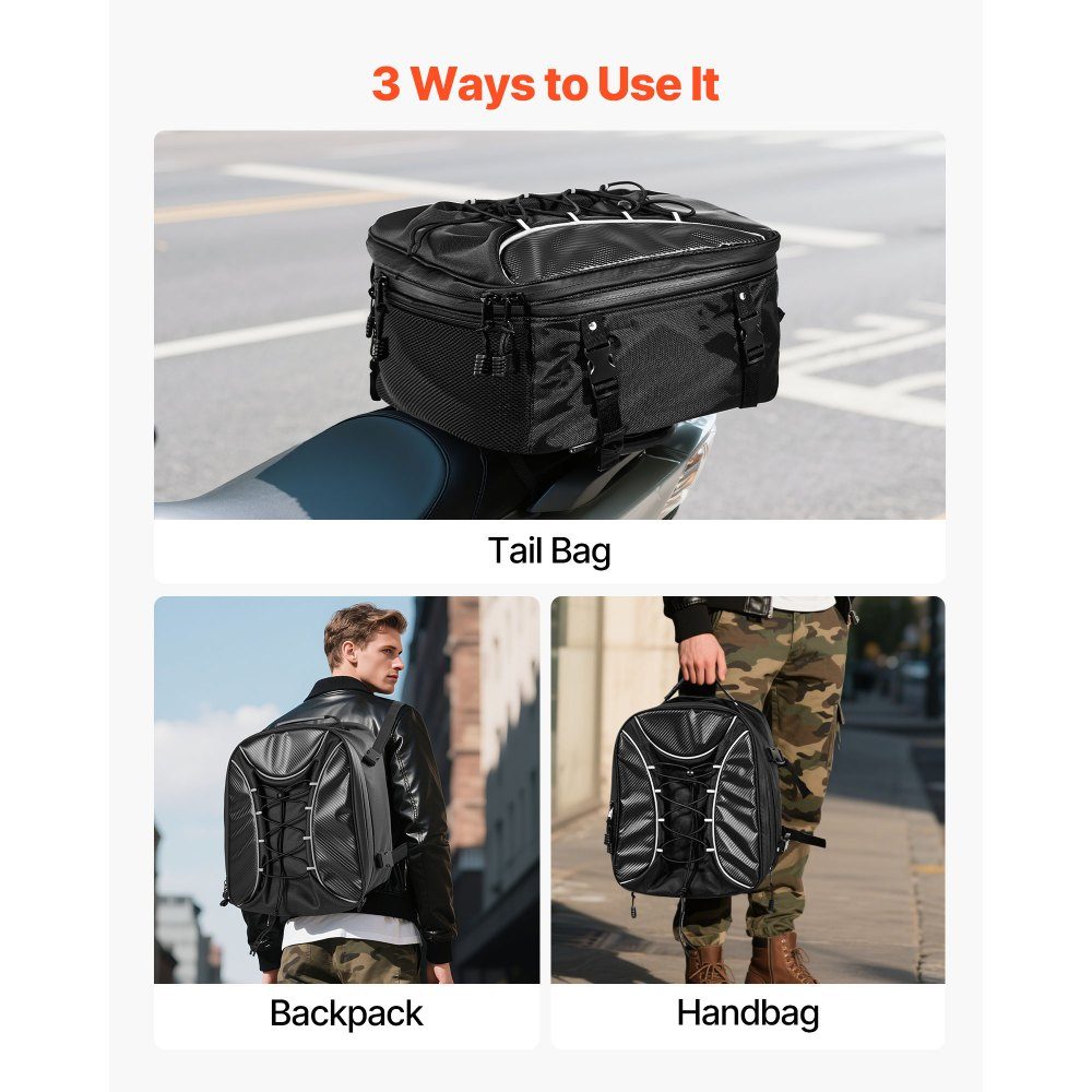 Motorrad-Hecktasche, Rücksitztasche (22–34 l), mit wasserdichtem Regenschutz, Motorrad-Gepäckaufbewahrung, Gepäckträgertasche mit Riemen und Gummiband, Motorradgepäck, Schwarz