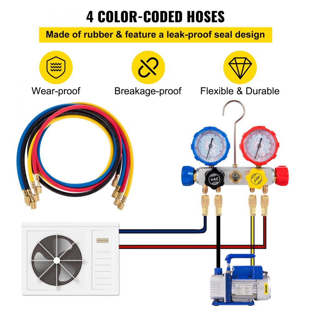 AC-Vakuumpumpe, Vakuumpumpen-Set, 4,8 CFM, 5 PA, 0–800 PSI, HVAC mit Koffer