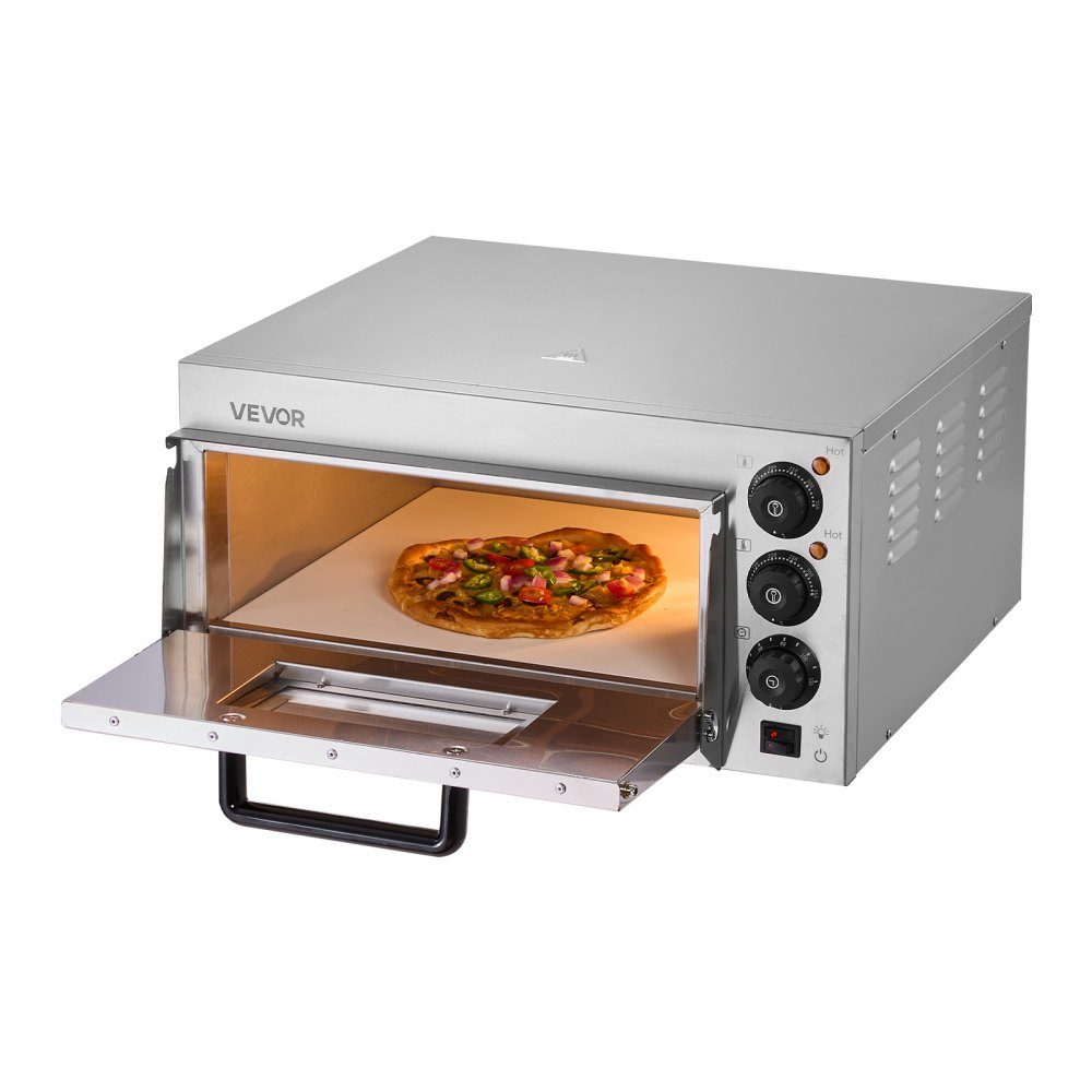 Commercial Countertop Pizza Oven, 16 Inch Cover Layer, Stainless Steel Electric Pizza Oven with Stone and Handle, Multipurpose Indoor Pizza Machine for Baking Pretzels in Restaurant at Home