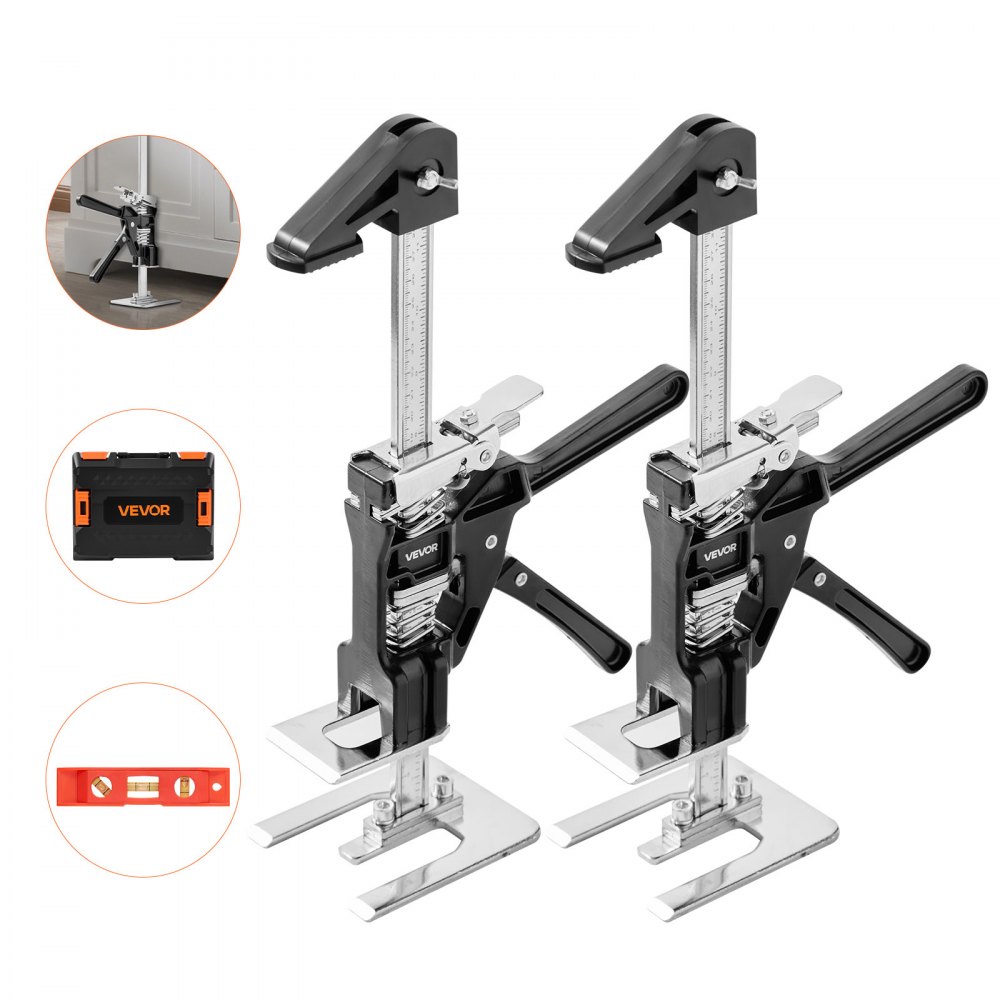 Labor-saving arm jack, 2 pieces, 120 kg load capacity, lifting up to 165 mm, hand lifting tool with magnetic spirit level, 2 setting modes, for doors, windows, furniture, woodworking, black Labor-saving arm jack, 2 pieces, 120 kg load capacity, lifting up to 165 mm, hand lifting tool with magnetic spirit level, 2 setting modes, for doors, windows, furniture, woodworking, black