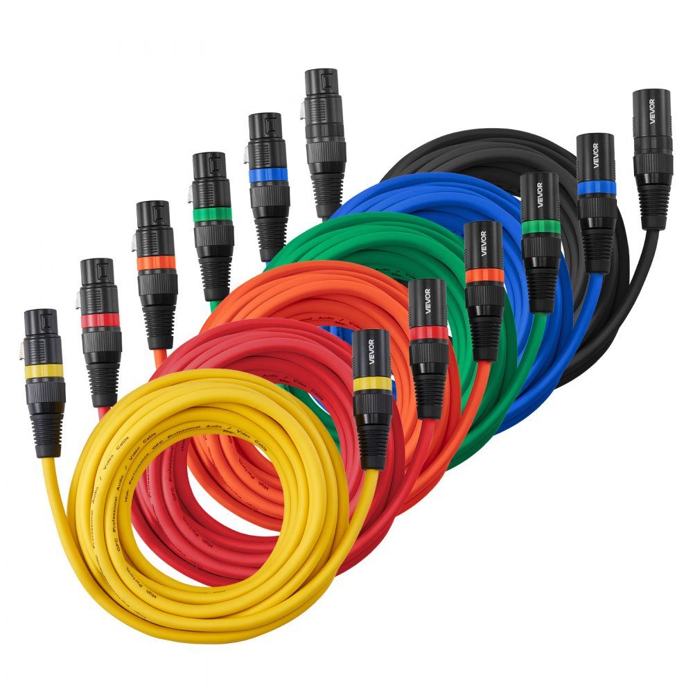 XLR-Kabel, 6 m, 6 Stück, symmetrische DMX-Mikrofonkabel (männlich auf weiblich), vergoldete 3-polige XLR-Mikrofon-Lautsprecherkabel für Bühnenbeleuchtung, Mikrofone, Verstärker, Mixer