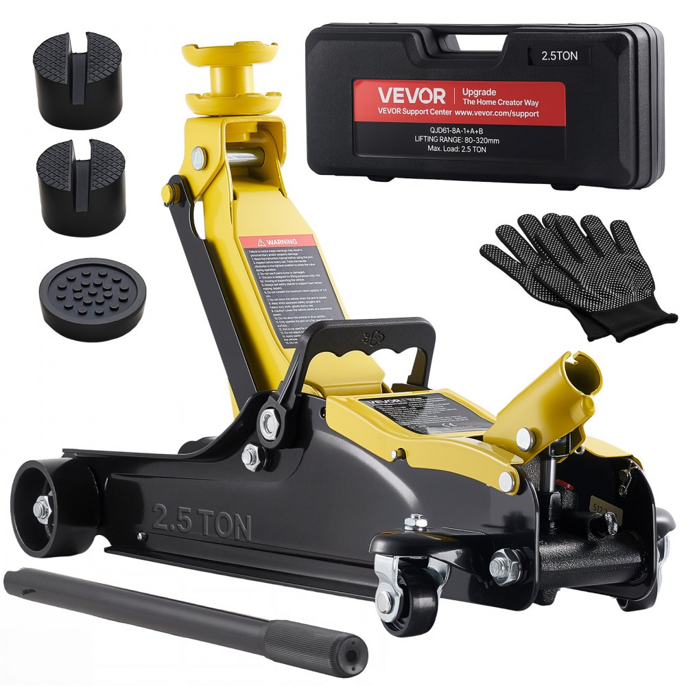 Hydraulic Car Jack 2.5T Capacity Flat Steel Car Jack with Single Piston Quick Lift Pump and SUV Adapters Sedan Car Jack 85-320mm Lift Range Racing Car Jack