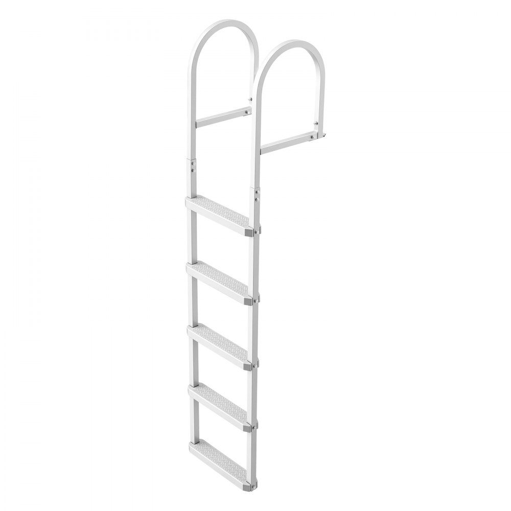 Dock Ladder, Detachable Boat Ladder with 5 Non-Slip Steps, Wide Pedals and Handrail, Pool Ladder with 500lb Load Capacity Aluminum Alloy, Entry Ladder for Docks, Pools, Lakes, Yachts, Silver