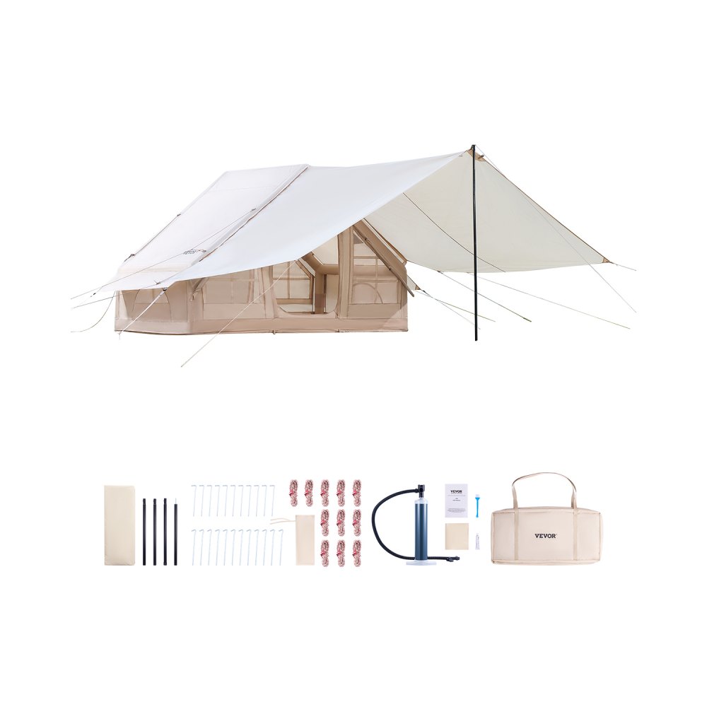 Inflatable Camping Tents 3x2x2m 3-5 Person 300D Oxford 4 Season Glamping Tent with Canopy, Hand Pump, Stove Connection, 2 Doors and 2 Mesh Windows (Storage Bag Included) Inflatable Camping Tents 3x2x2m 3-5 Person 300D Oxford 4 Season Glamping Tent with Canopy, Hand Pump, Stove Connection, 2 Doors and 2 Mesh Windows (Storage Bag Included)