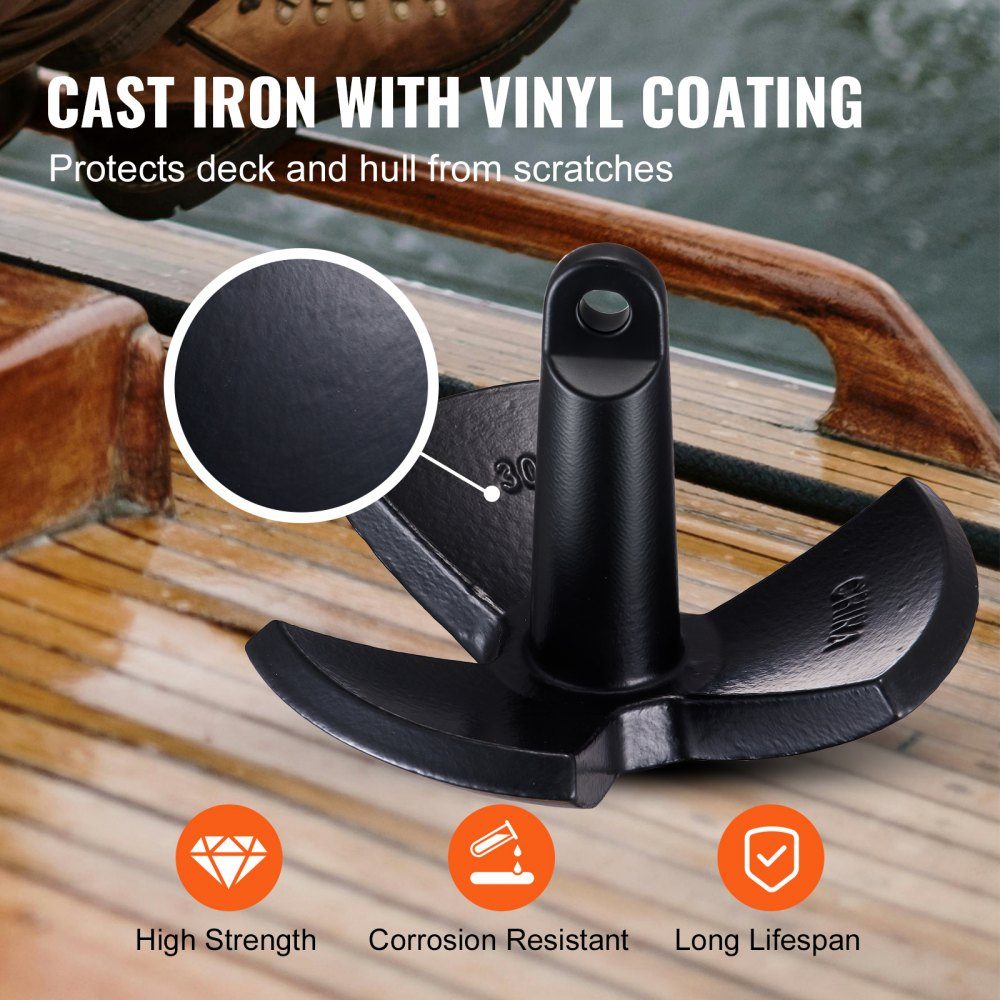 River Anchor Cast Iron Boat Anchor with Black Vinyl Coating 30 lbs, Marine Grade Mushroom Anchor for Boats up to 30 Feet, Impressive Holding Power in Mud Bottom Rivers and Lakes