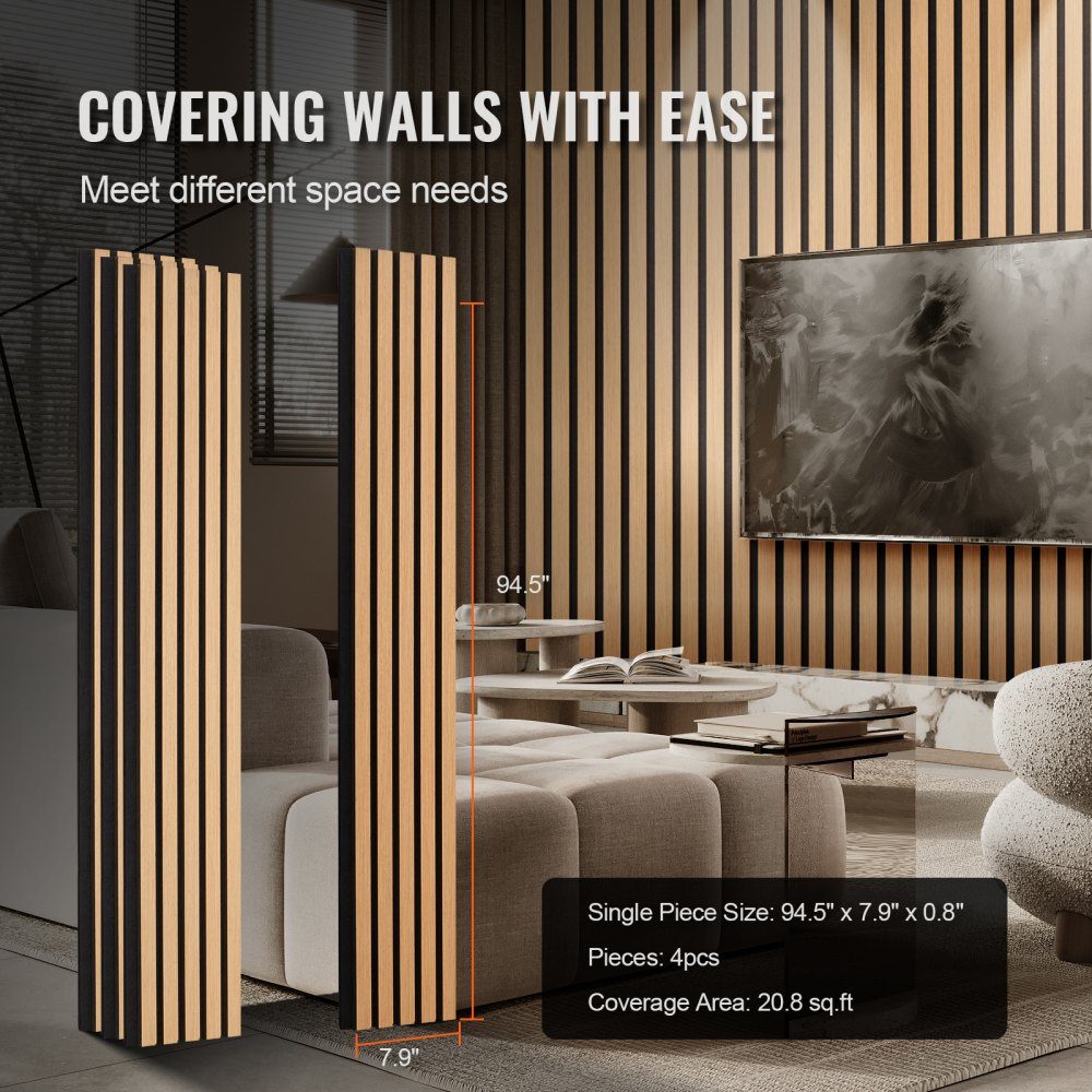 Acoustic Panels Acoustic Panels 2400x200mm MDF Accent Wooden Wall Panels for Modern Interior Wall Decoration Faux Wood Wall Panels for Noise Reduction Light Oak Set of 4