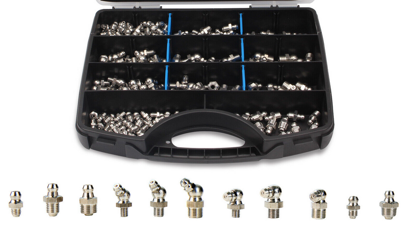 270x conical grease nipples, galvanized, grease nipple assortment M6 M8 M10 straight 45° 90°