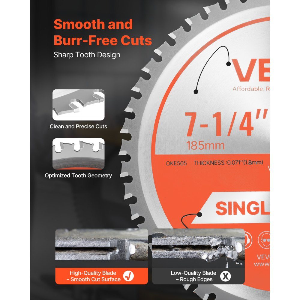 Cirkelzaagblad (diameter 185 mm, 48 scherpe tanden en dikte 1,8 mm), ideaal voor staal en aluminium, compatibel met cirkelzagen, zaagblad van gelegeerd staal met geluidsreducerende warmteafvoer