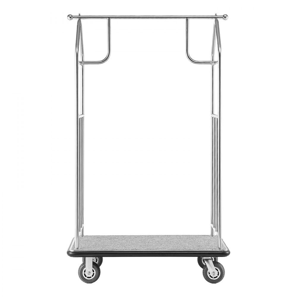 Hotel-Gepäckwagen, 800 Pfund Kapazität, Edelstahl-Gepäckwagen, Gepäckwagen, Seitenwagen mit grauem Teppichboden und 15,2 cm großen Gummirädern, ideal für Hotels, Eigentumswohnungen, Resorts, Silber