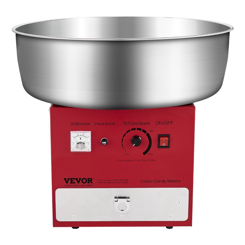 Elektrische Zuckerwattemaschine, kommerzielle Zuckerwattemaschine (1000 W), mit 52 cm Edelstahlschüssel & Zuckerschaufel & Schublade, perfekt für Kindergeburtstage, Familienfeiern, Partys, Rot