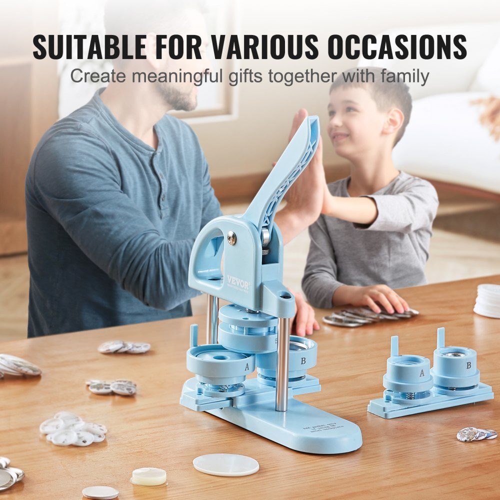 Button Maker Button Making Machine 25/32/58mm 3 in 1 Pinmaker 300 Button Parts Button Maker Machine with Panda Magic Book Bow Handle Punch Set for DIY Gifts for Kids