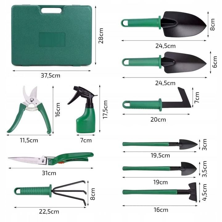 Gartenwerkzeug-Set im Aluminiumkoffer – Edelstahl, Schaufel, Rechen, Handschuhe