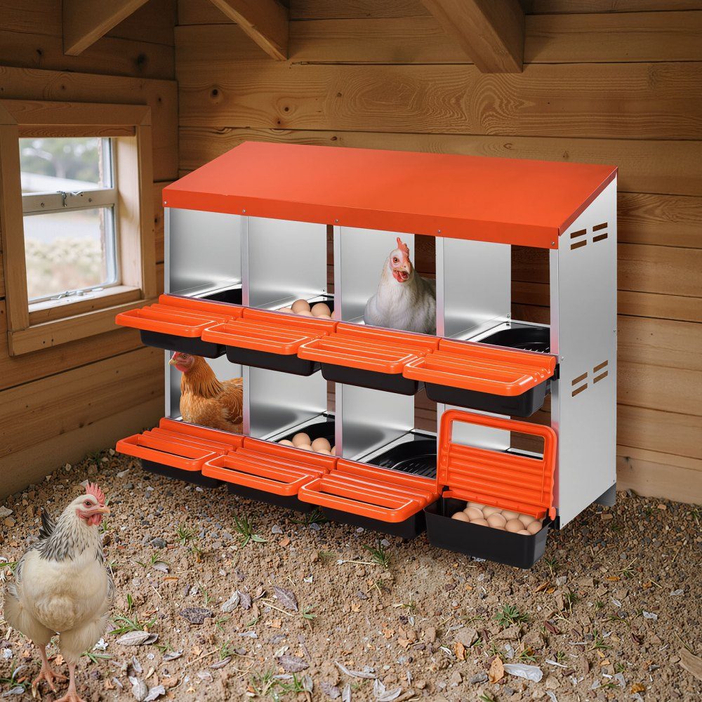 2-tier laying nest 1060x525x800mm, 8 compartments, metal chicken nest with protective collecting lids, poultry nests, roll-off nest, ideal for hens, ducks, chickens & other poultry