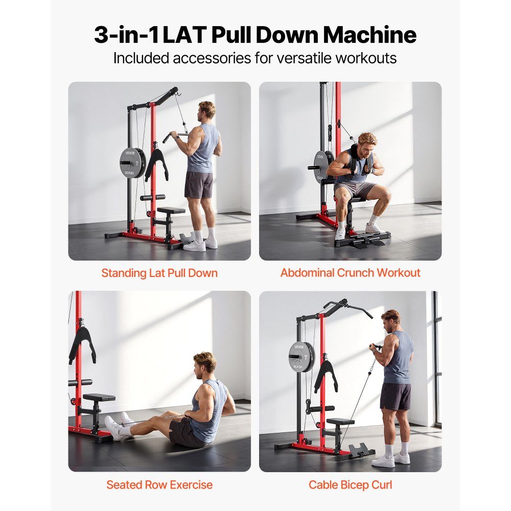 Lat pull-down station, 3-in-1 lat pull-down tower, multi-gym with lat pull-down bar & cable pull, can hold up to 181 kg, strength training for back, arms, shoulders, stomach, lat pull-down machine for the fitness center at home, black