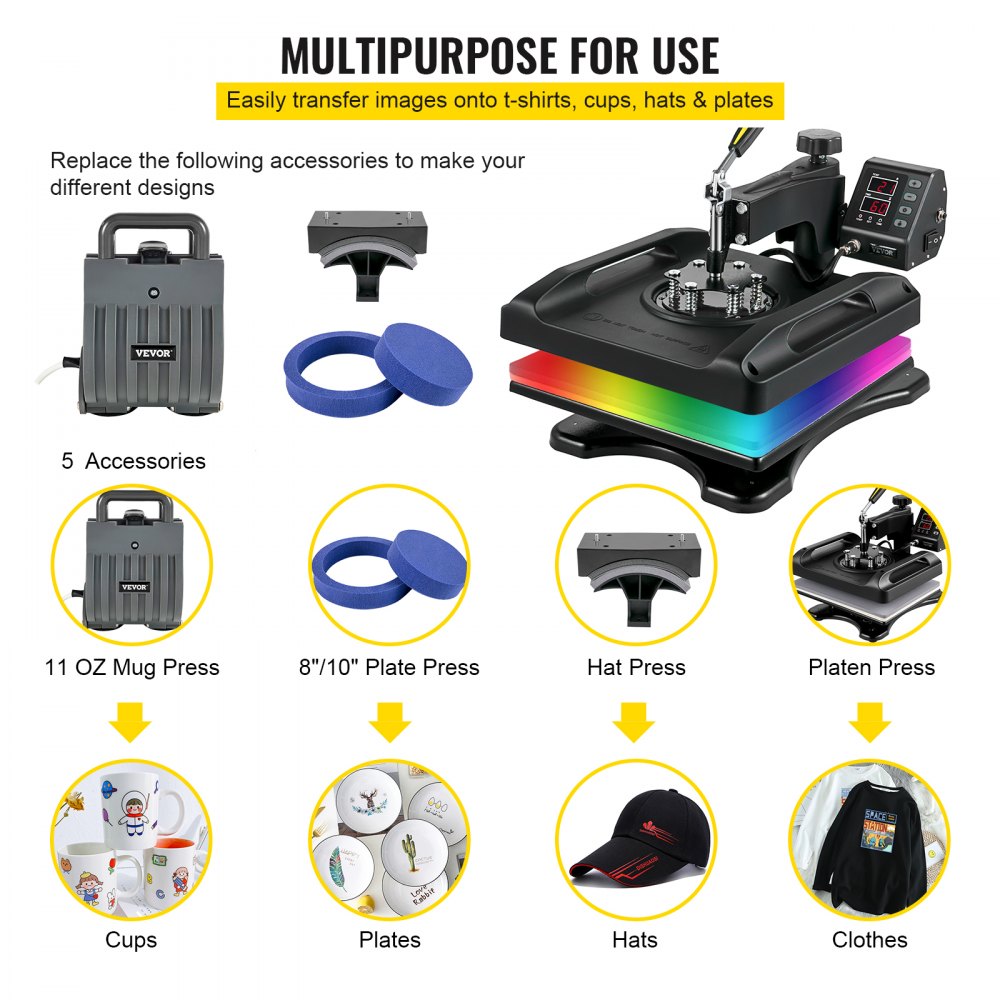 Presse à transfert 5 en 1 Presse à chaud 38 x 38 cm Presse à chaud DIY T-shirt Presse avec LED numérique Contrôle de la température et du temps pour sublimation Tasse T-shirt Assiette Casquette Chapeau Presse à transfert 5 en 1 Presse à chaud 38 x 38 cm Presse à chaud DIY T-shirt Presse avec LED numérique Contrôle de la température et du temps pour sublimation Tasse T-shirt Assiette Casquette Chapeau