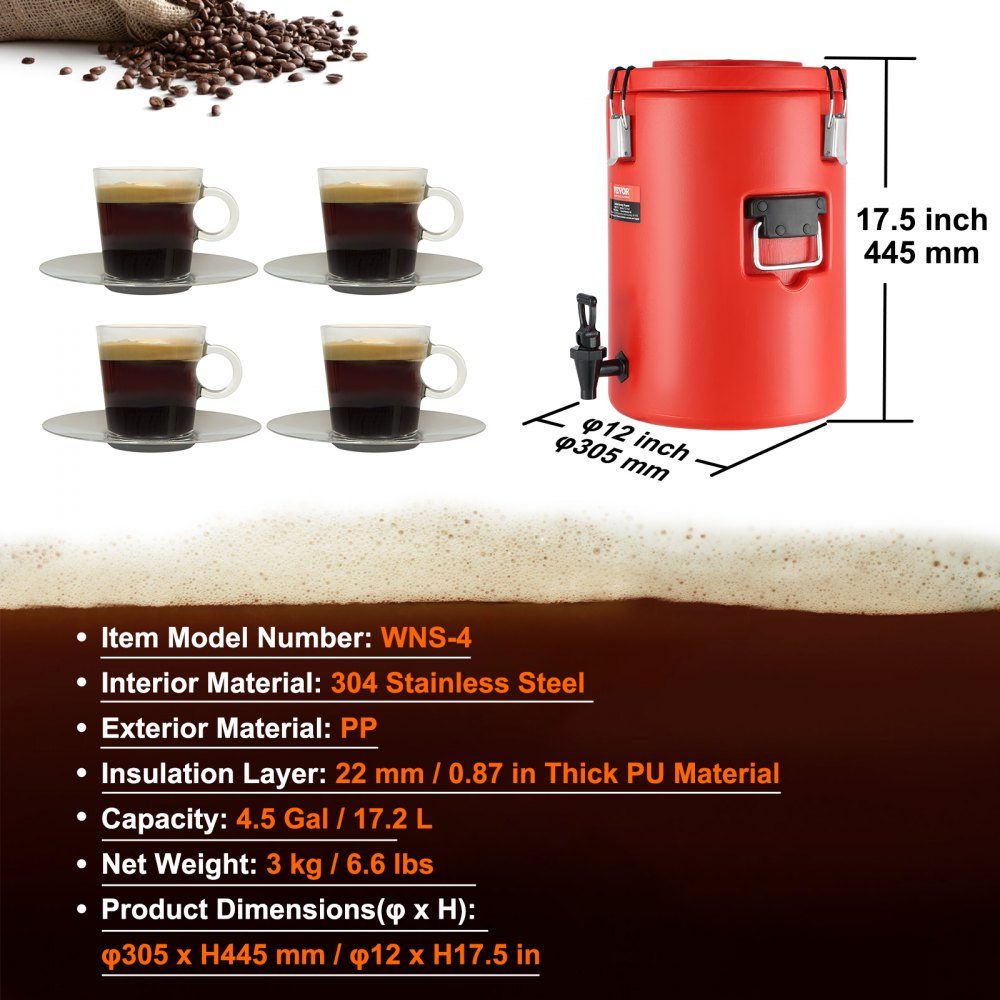 Heiß- und Kaltgetränkespender, Getränkespender, 6 l, Edelstahl, Heiß- und Kaltwasserbrunnen, großer Getränkespender mit Zapfhahn für Kaffee, kalte Milch, Wasser, Saft usw., runde Isolierkanne