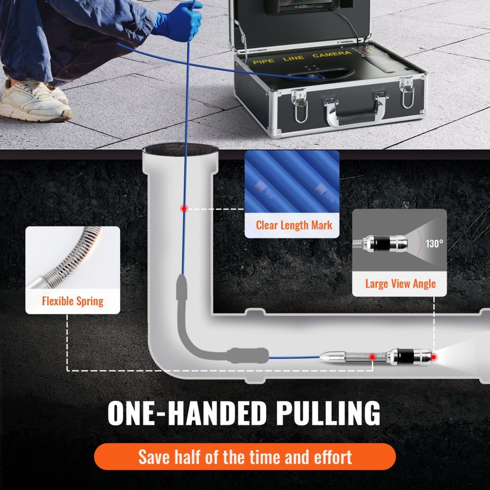 Sewer Camera with 512-Hz-Ortung, 40m 7" Pipe Inspection Camera with DVR Function, IP68-Kamera with 12 Adjustable LEDs, einer 16-GB-SD-Karte for Sewer Pipes, Home, Sewer Pipes