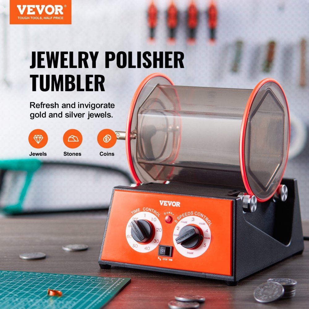 Tambour de polissage, machine de polissage de bijoux 5 kg, polisseuse de surface à tasse rotative 60 W, tasse rotative de polissage de bijoux, temps et vitesse réglables, broyeur à boulets pour or, argent, etc.