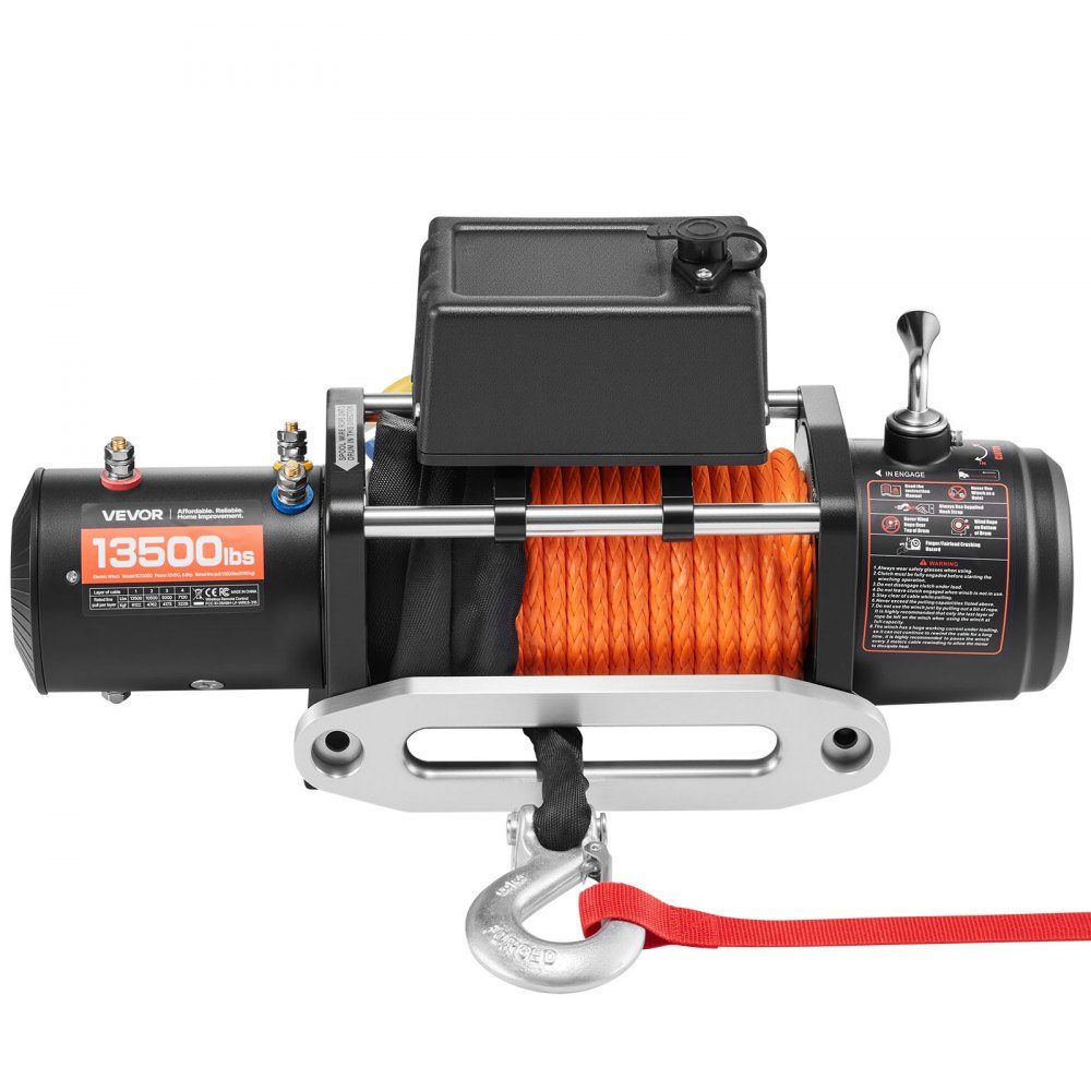Elektrische Winde, 13.500 lb 12 V DC LKW-Winde mit Φ3/8 Zoll x 80 Fuß synthetischem Seil, Aluminiumseilführung, drahtloser und kabelgebundener Fernbedienung, IP55 wasserdicht zum Ziehen von SUVs, Jeeps, Anhängern und Booten