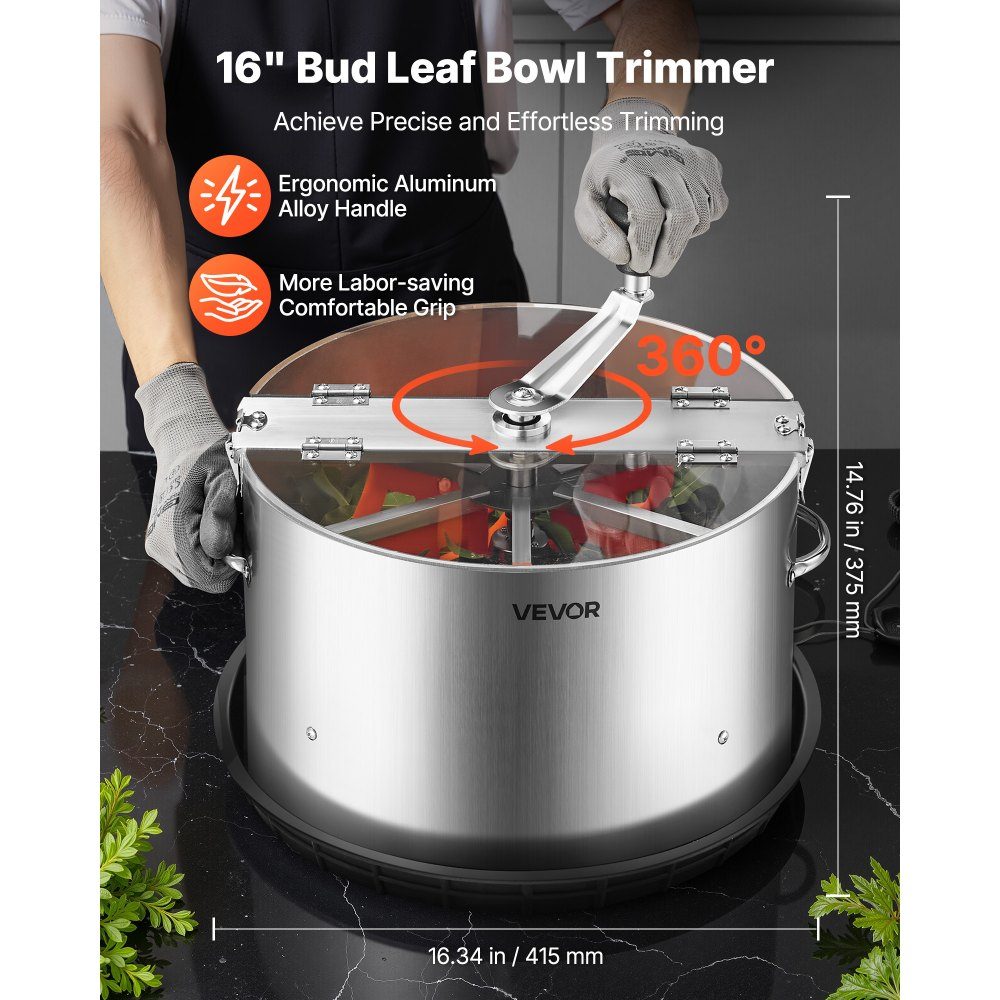 Harvester, 16" Leaf Cutter, Bud Cutter with Stainless Steel Blades, Wet & Dry Hydroponic Cutting Machine with Tray, Leaf Bowl Trimmer for Plant Buds & Flowers