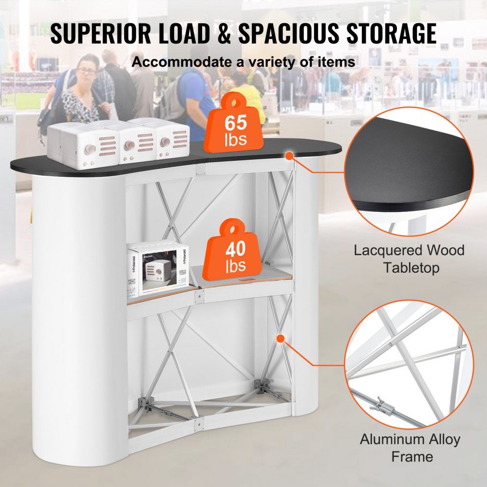 Tragbare Messetheke, Messetheke, 130 x 46,5 x 95 cm, Messestand, Ausstellungsthekenständer, faltbarer Promotion-Einzelhandels-Stehtisch, Pop-up-Podium mit Ablagefach, Tragetasche
