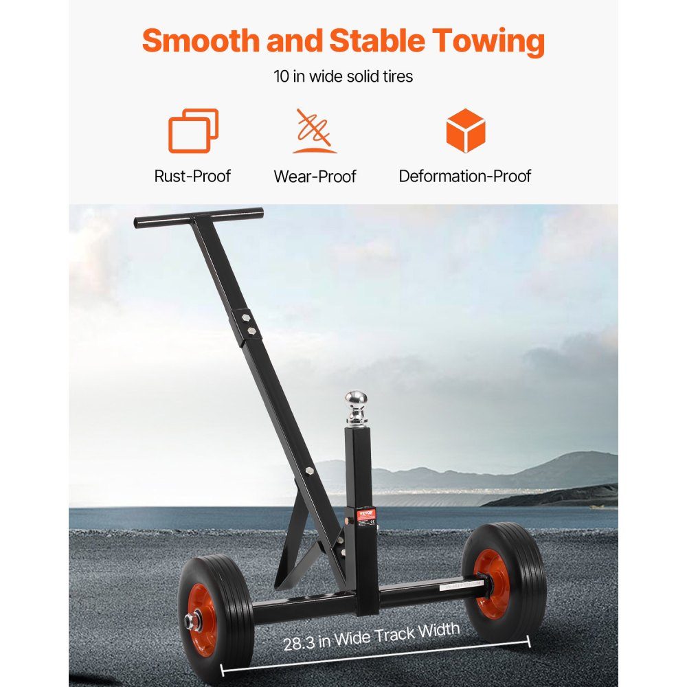Rangierhilfeanhänger, Anhängerwagen, 272 kg Stützlast, 42 & 56 cm höhenverstellbar, 47,3 mm Kupplungskugel, 254 mm Vollgummireifen, zum Bewegen von Wohnmobil-Bootsanhängern
