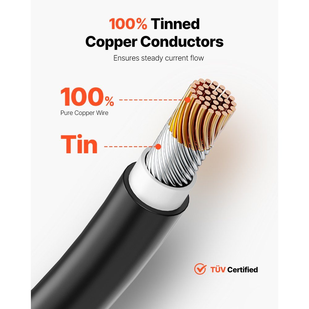 100ft Solar Cable, Solar Panel Cable, 10AWG Solar Extension Cable, IP67 Waterproof PV Cable for Home Solar Panels, -40 to 105℃, Ships and RVs, Black