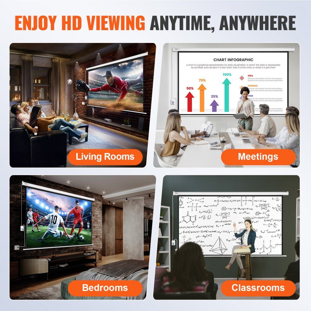 Motorized Projector Screen, 100 Inch 16:9 4K 1080 HD Electric Projector Screen, Automatic Projection Screen with Remote Control, Wall Mounted Cinema Screen for Family Home Office Theater