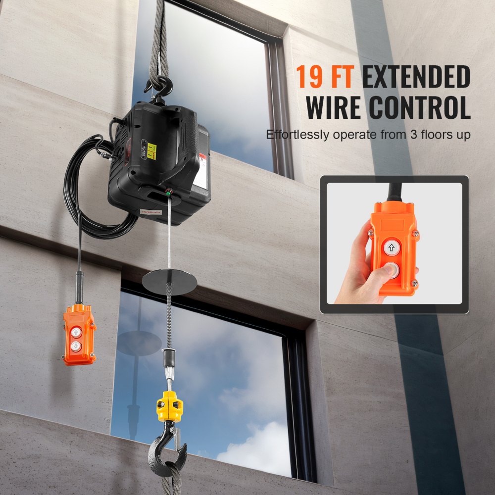 2-in-1-Elektrowinde, 498,95 kg Tragkraft, Seilzug, Hubgeschwindigkeit ≥4 m/min, Motorwinde, 7 m Hubhöhe, Seilzug, 1500 W, Seilzug, 2 Steuermodi, manuell/kabelgebundene Fernbedienung 2-in-1-Elektrowinde, 498,95 kg Tragkraft, Seilzug, Hubgeschwindigkeit ≥4 m/min, Motorwinde, 7 m Hubhöhe, Seilzug, 1500 W, Seilzug, 2 Steuermodi, manuell/kabelgebundene Fernbedienung