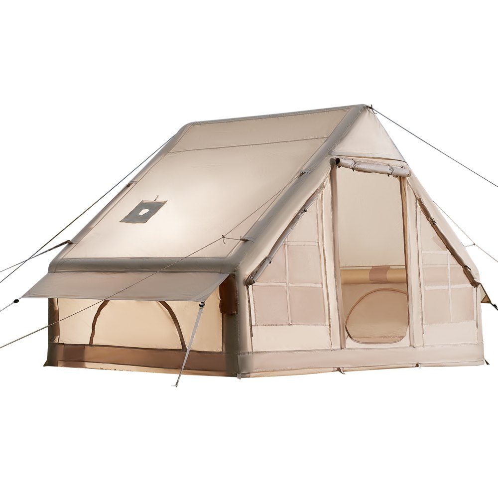 Inflatable Camping Tents 3x2x2m 3-5 Person 300D Oxford 4 Season Glamping Tent with Hand Pump, Stove Connection, 2 Doors and 2 Mesh Windows, Includes Storage Bag for Transport
