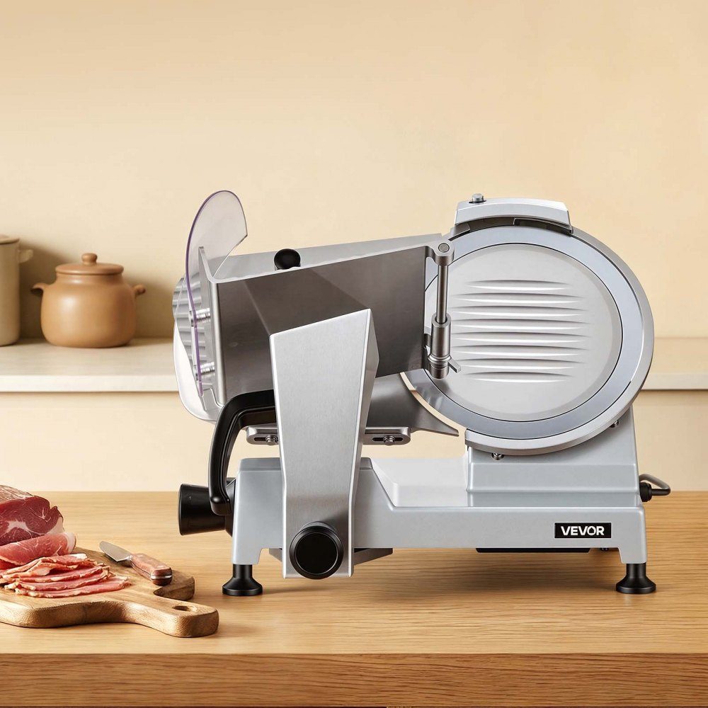 Trancheuse électrique multi-usages lame 250 mm, trancheuse multi-usages 240 W avec affûteur intégré et épaisseur de coupe réglable de 0 à 12 mm, pour jambon de viande surgelé