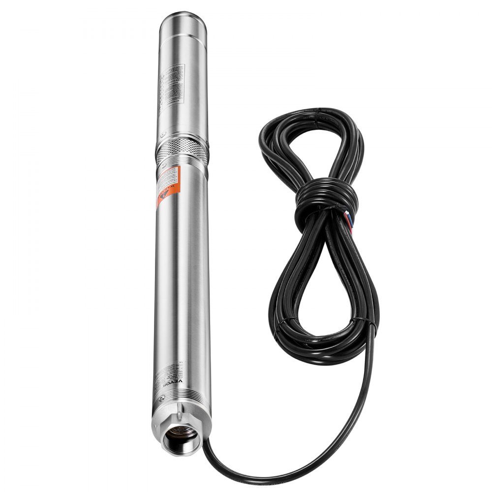 Deep well pump, 910W input power, 100L/min flow, 53m head, with 20m cable, external control box, stainless steel water pump, for industrial irrigation and home use, IP68