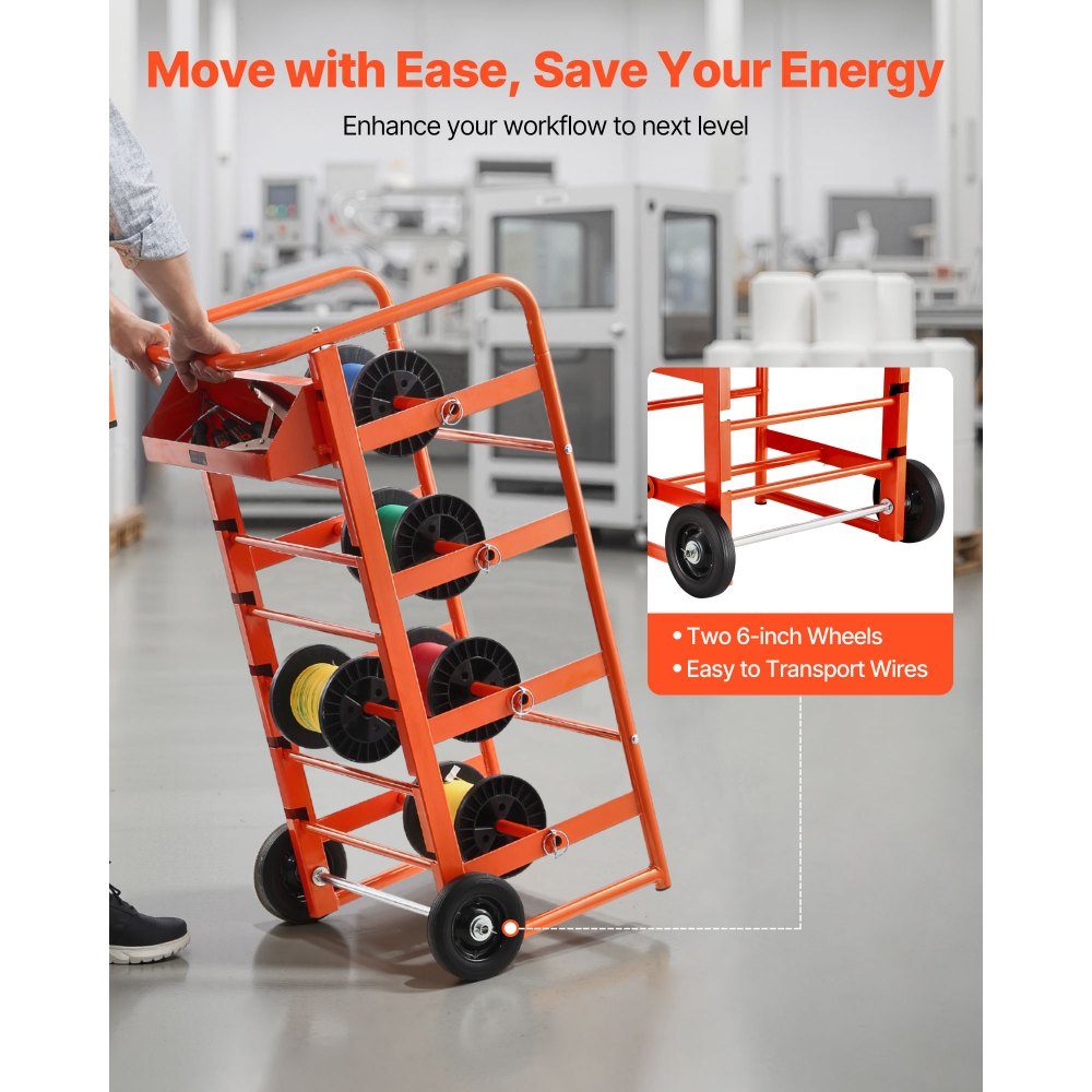 Wire Spool Holder 440 x 385 x 970mm 11 Cross Bars Rolling Cable Spool Dispenser Freestanding Cable Stand with Storage Compartment 136kg Capacity for Electrical Industrial Retail