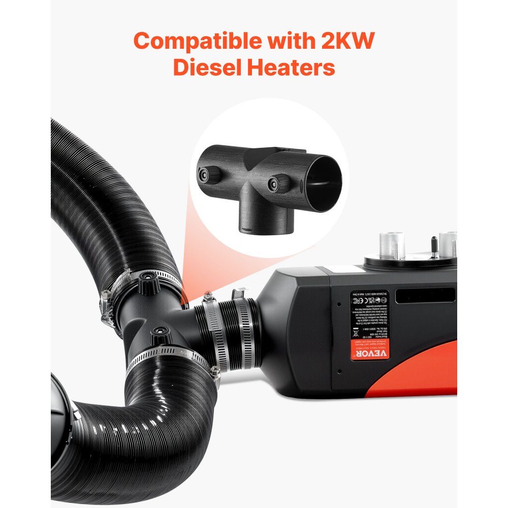 Diesel heater connector (59mm), diesel heater duct connector accessories, T-shaped 3-way vent connectors with 2 90° rotating valves, connector connectors for 2kW diesel heaters