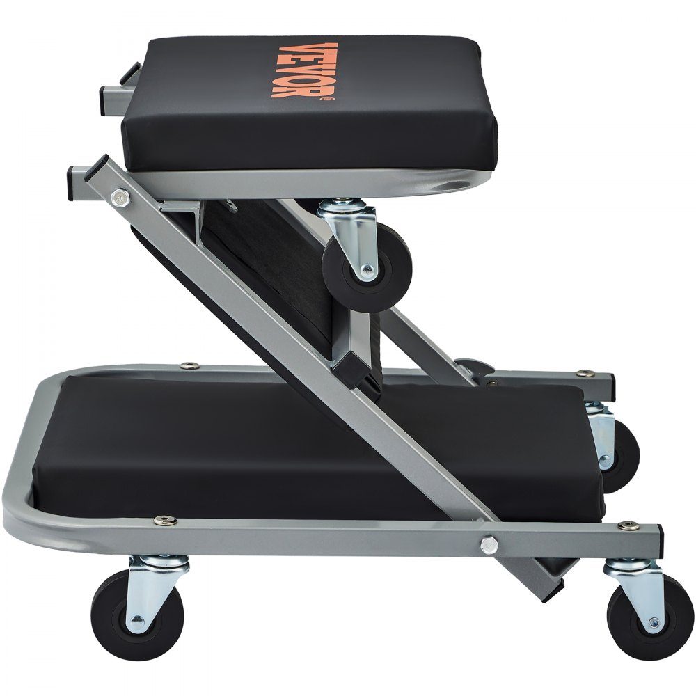2 in 1 car workshop rolling board, workshop lounger, assembly lounger, workshop stool, 915 x 415 x 128 mm, assembly rolling board seat, steel + vinyl, 360° rotating wheels, folding seat, load capacity up to 136 kg, rolling lounger