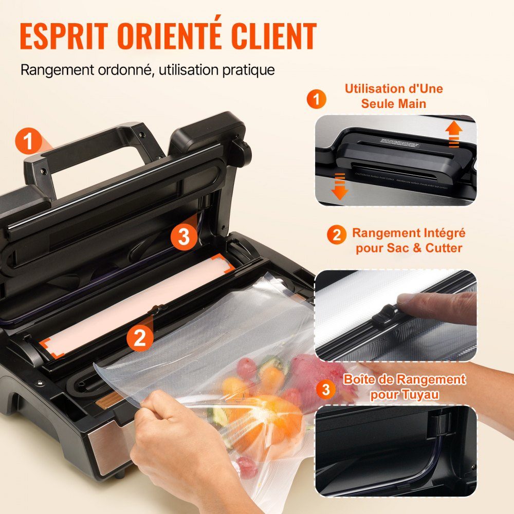 Vacuum sealer 130W vacuum sealer 90Kpa welding machine 30cm welding length Film welding machine for dry or moist foods Includes 10x vacuum bags, 2x vacuum bag roll and hose