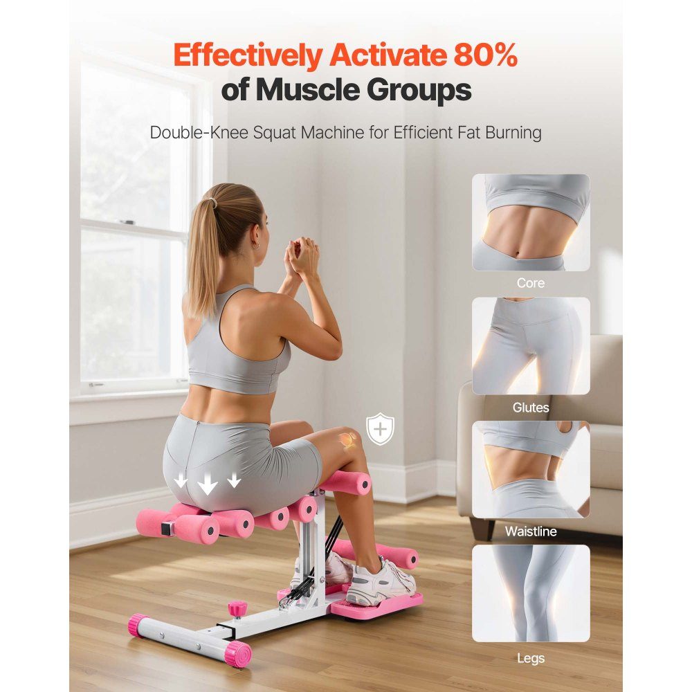 Deep Squat Machine, Adjustable Glute Trainer with 3 High Strength Resistance Bands, Folding Core and Glute Trainer, Push Up Exerciser for Home Gym, Pink + White