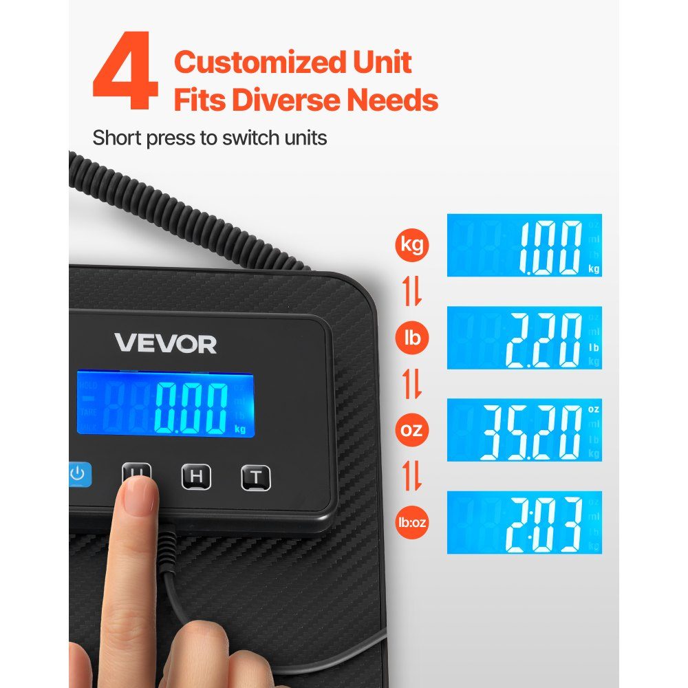 Digital Parcel Scale 10/100g Double Precision 200kg Platform Scale with Hold/Tare Function and LCD Display for Parcels, Postage, Luggage, Battery and Charging Cable Included