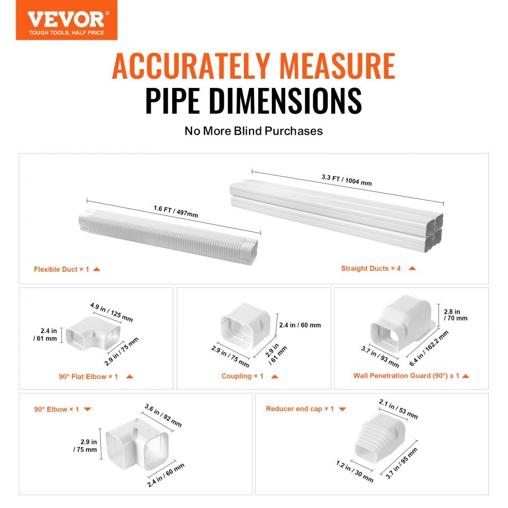 Mini Split Line Set Cover 76.2mm W 4830mm L Decorative PVC Pipe Cover for Air Conditioner with 4 Straight Ducts and Complete Components Paintable for Heat Pump White
