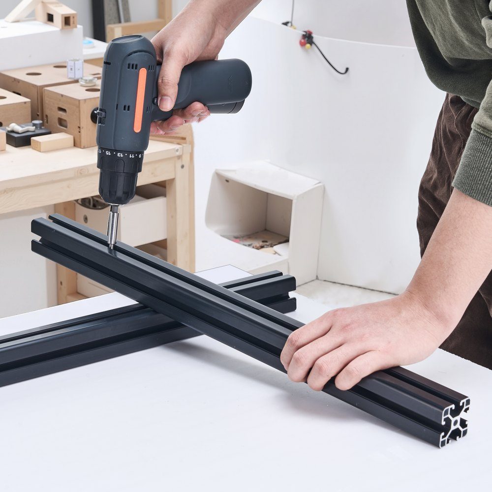 Lot de 4 profilés d'extrusion d'aluminium 4040 à rainure en T de 600 mm, norme européenne, profil de rainure de rail linéaire anodisé pour imprimante 3D, machine CNC, gravure laser DIY, noir