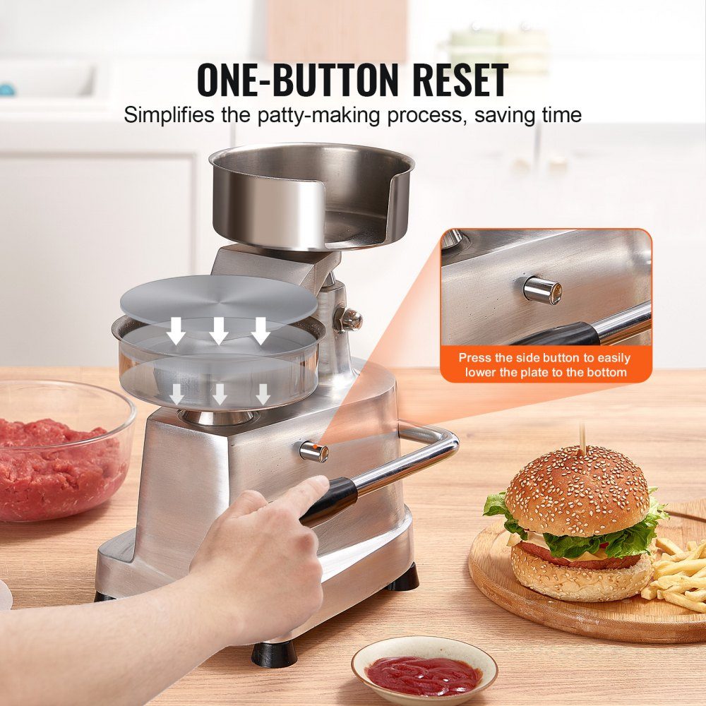 Kommerzieller Burger-Patty-Maker, 13 cm, Hamburger-Rindfleisch-Patty-Maker, robuster, lebensmittelechter Edelstahl, Burger-Presse für die Küche, Fleischformer