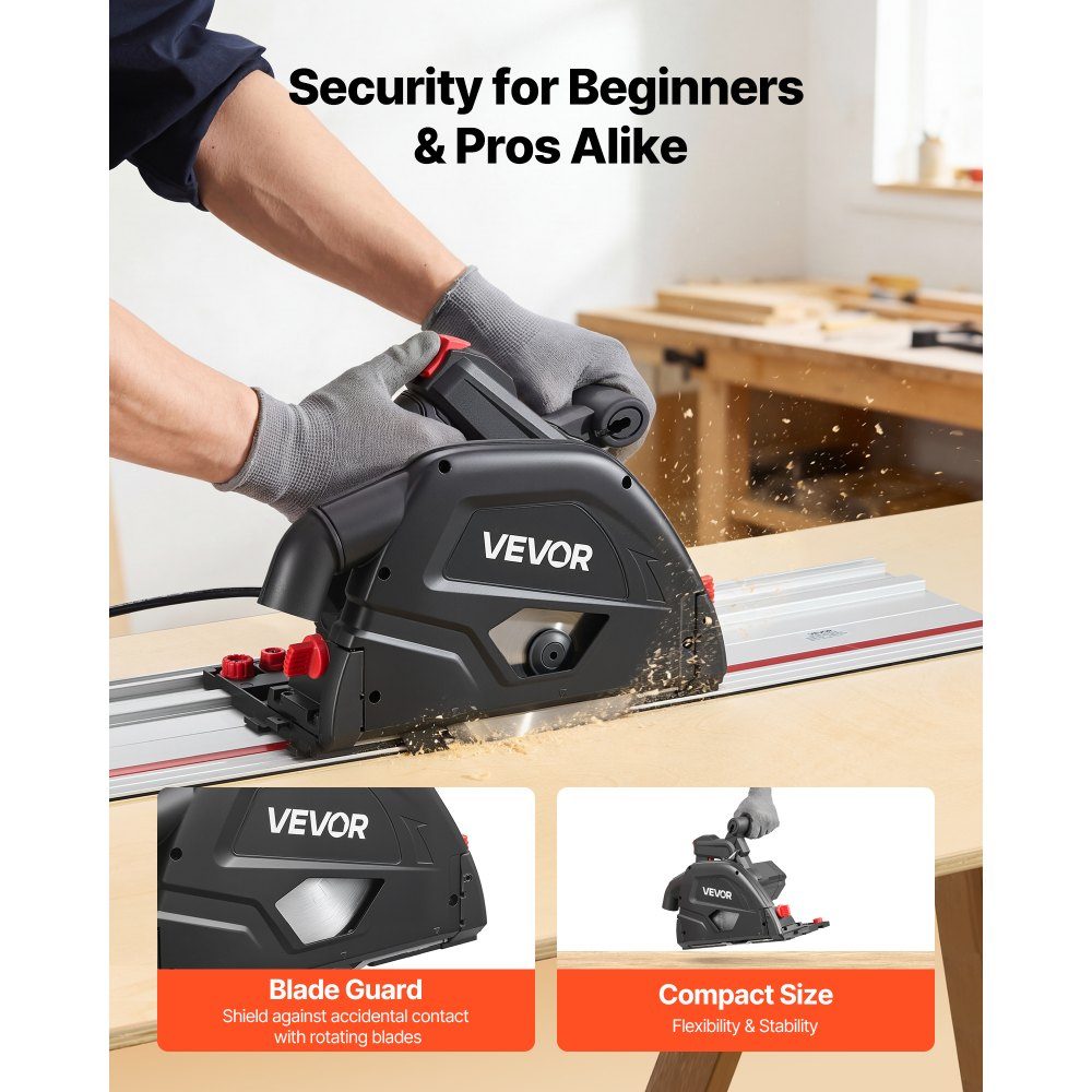 Plunge saw, 165.1 mm, hand-held circular saw with 48-zahnigem carbide saw blade, angle adjustment 0-45°, cutting depth 55 mm, for wood & plastic, guide rail Not included